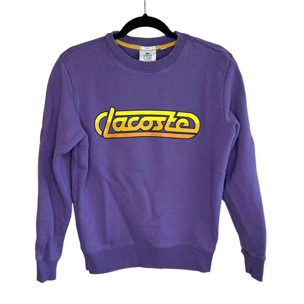 Lacoste Live Unisex Purple Graphic Logo Crewneck Sweatshirt Size S‎ Retro Sporty